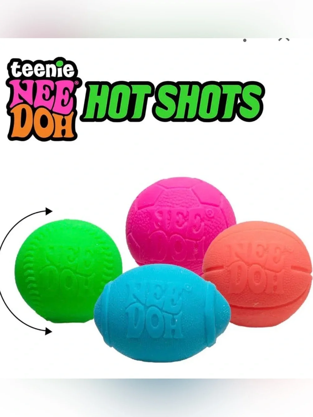 Teenie Nee Doh Hot Shots Squeezable Sports Ball Set - Pink, Orange, Green, Blue